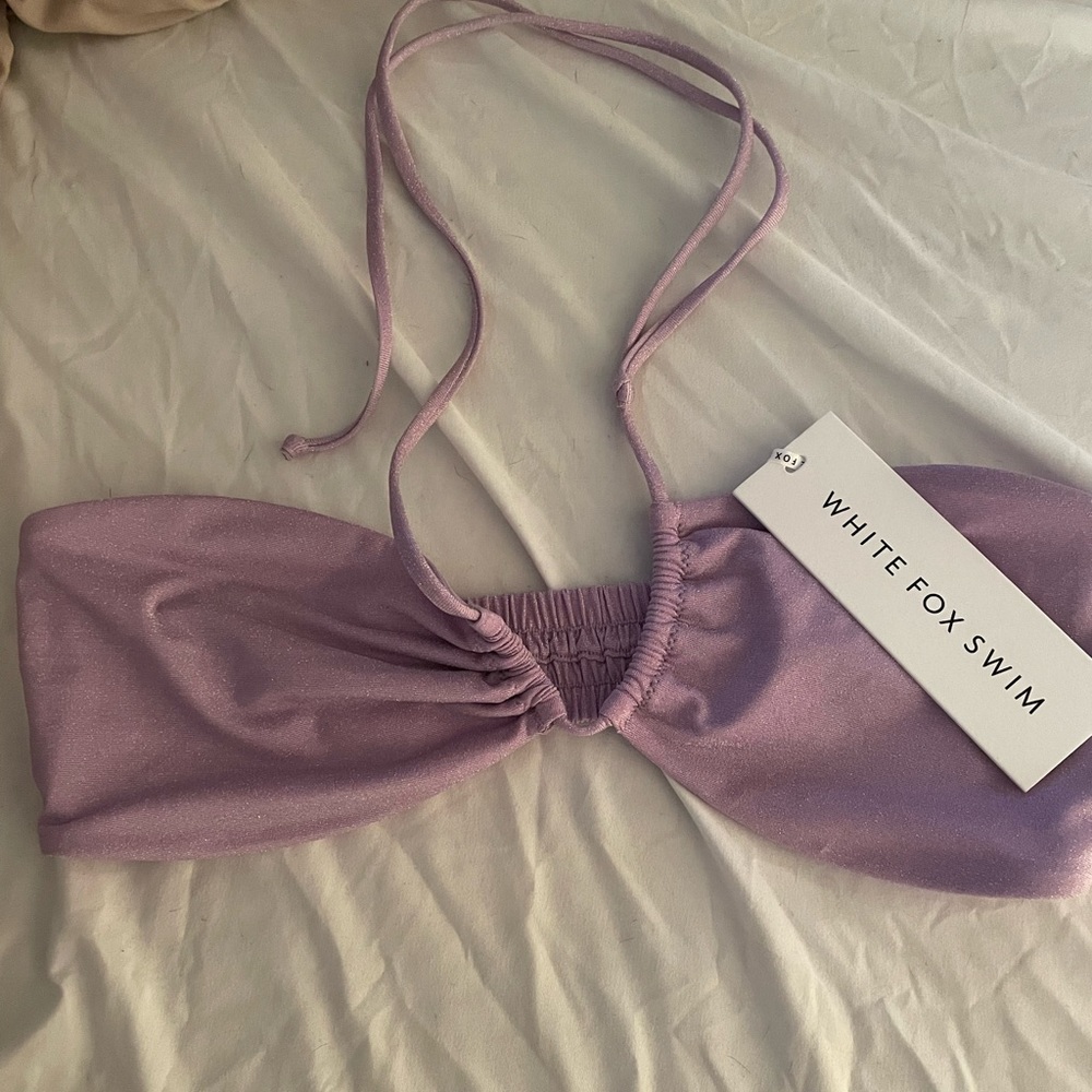SOLD 💕💕White fox purple sparkle bikini top